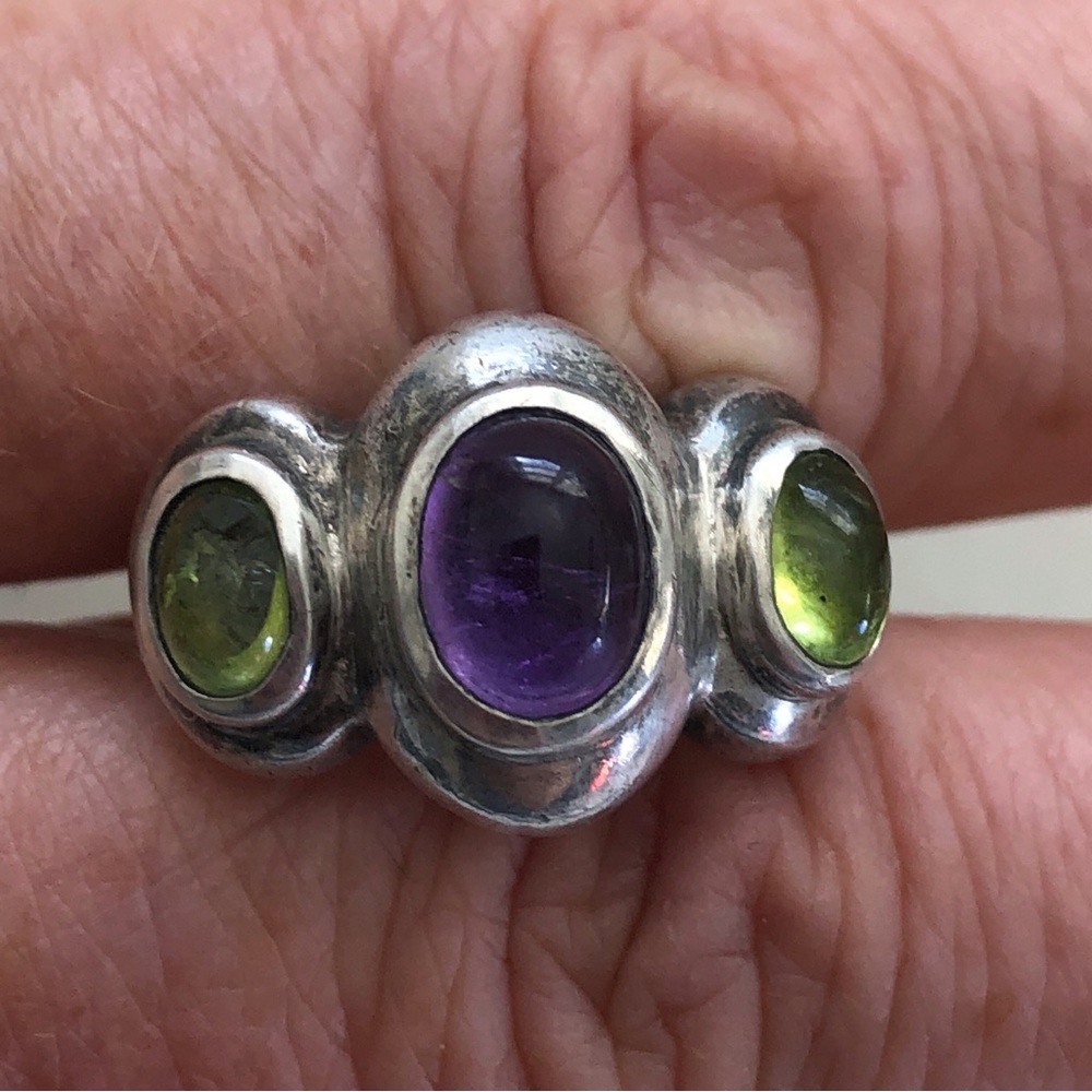 Amethyst Peridot Sterling Silver Ring